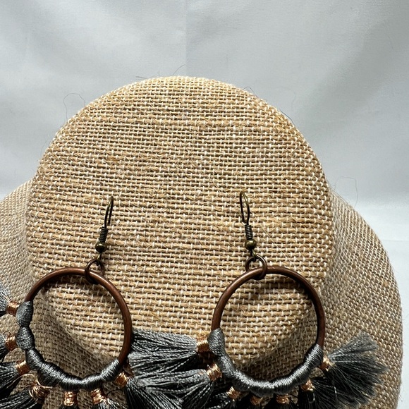 Grey Fringe Statement Earrings - Picture 2 of 5